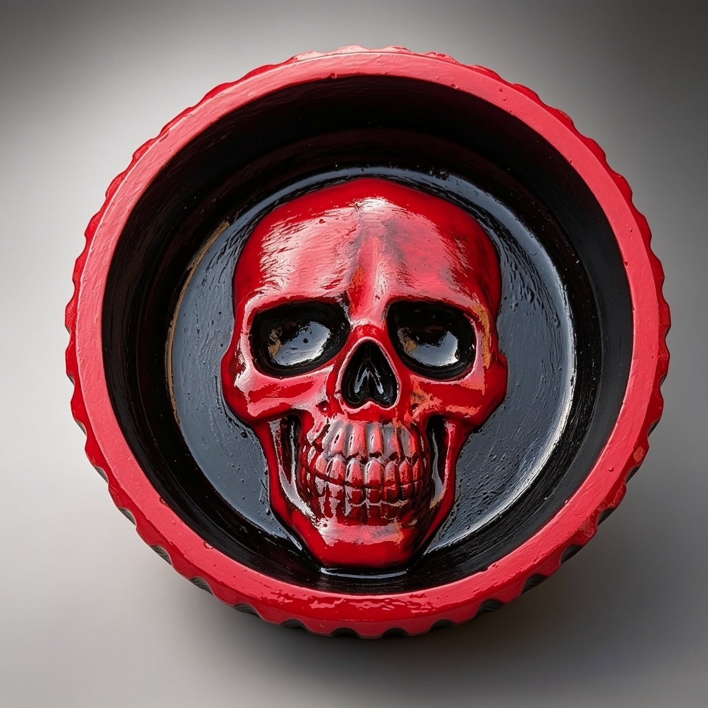 Hand cast and Painted Black and Red Chunky Skull Round Jewellery Trinket Dish - Oh My Gothness