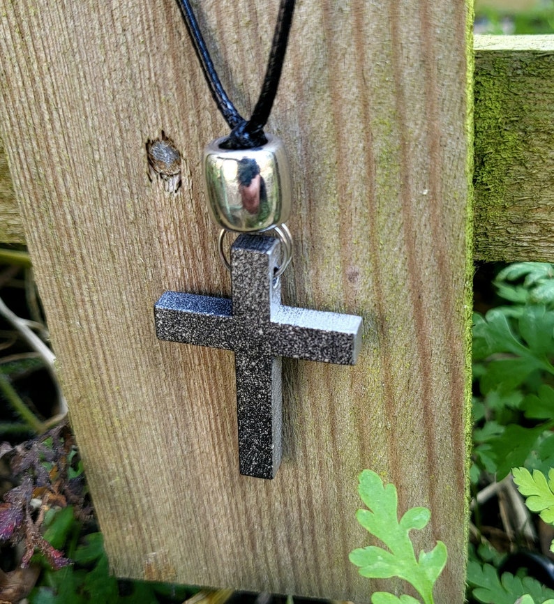 Handmade Wooden Cross Necklace Black Silver Goth Whitby Church Gothic Great Gift E4