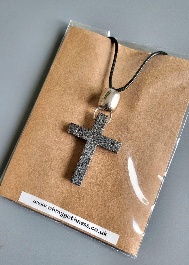 Handmade Wooden Cross Necklace Black Silver Goth Whitby Church Gothic Great Gift E4