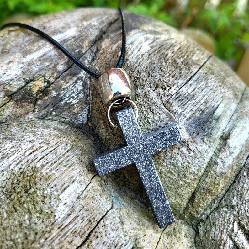 Handmade Wooden Cross Necklace Black Silver Goth Whitby Church Gothic Great Gift E4