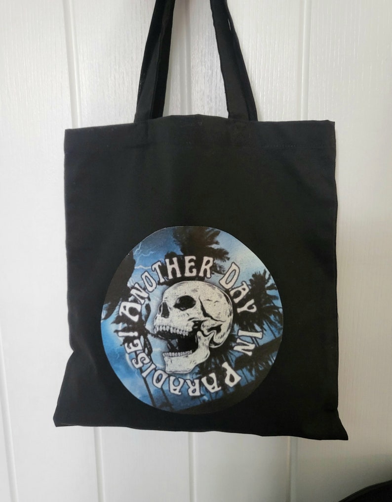 Skull Paradise Mini Tote Bag & Pencil Make Up Case White Black Shopping Reusable Kit Bag School Travel Goth Funky Gift B5