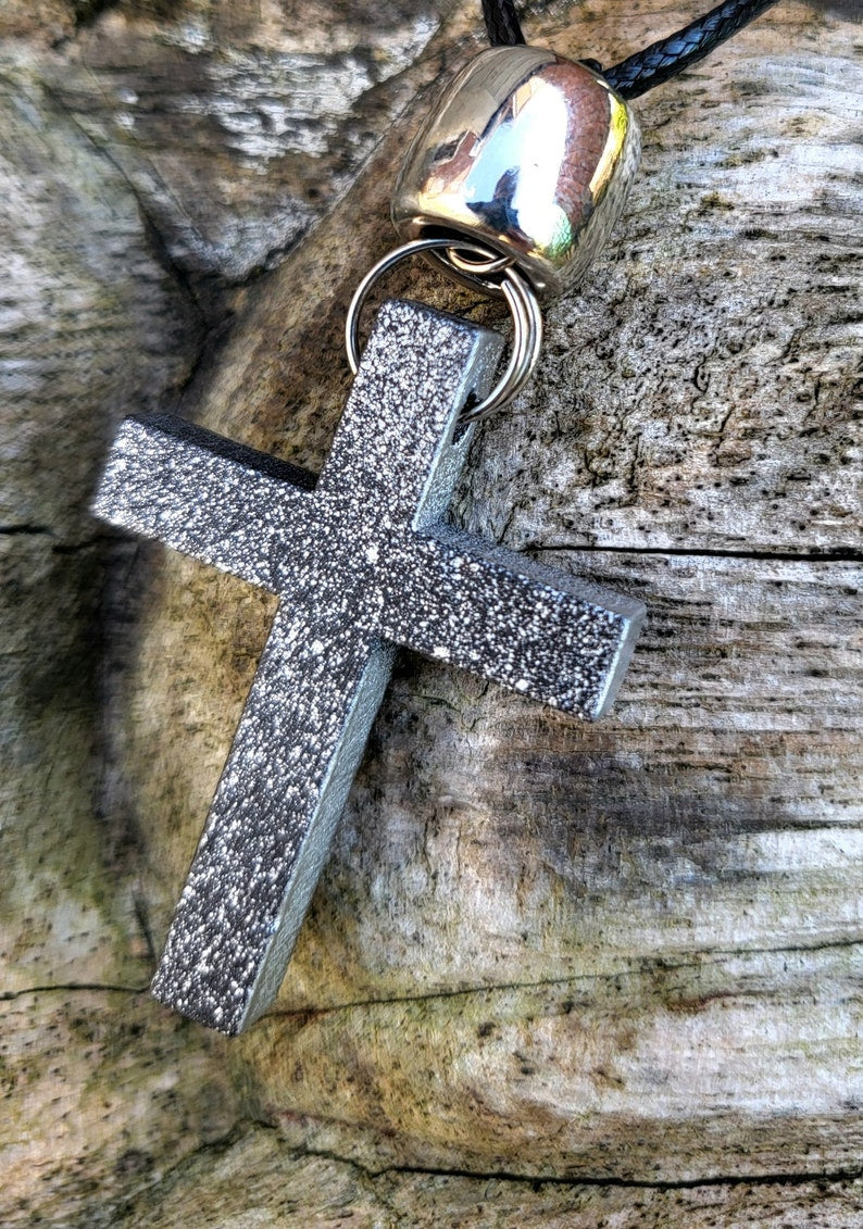 Handmade Wooden Cross Necklace Black Silver Goth Whitby Church Gothic Great Gift E4