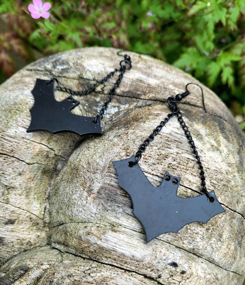 Black Bat Earrings Funky Goth Whitby Halloween Gothic Spooky Great Gift E14