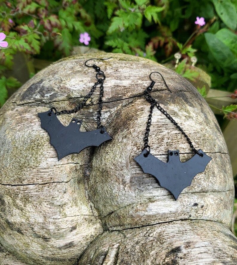 Black Bat Earrings Funky Goth Whitby Halloween Gothic Spooky Great Gift E14