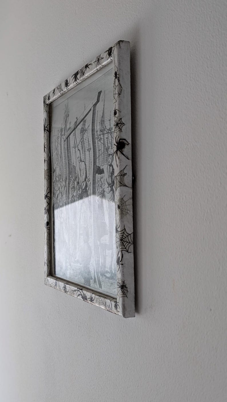8.5"X 10" portrait Gothic Photo Picture Frame. Wall hung decor Hand painted in white with spiders and webs horror fan arachnophobia gift