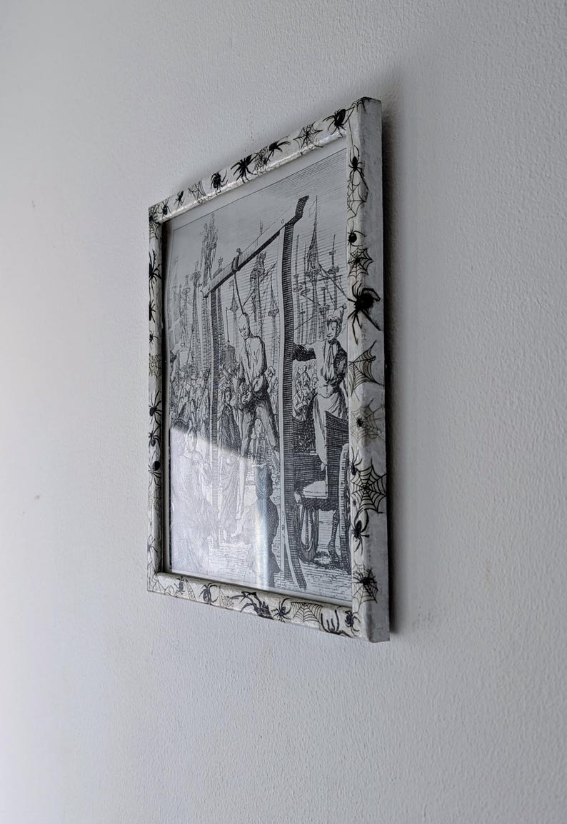 8.5"X 10" portrait Gothic Photo Picture Frame. Wall hung decor Hand painted in white with spiders and webs horror fan arachnophobia gift