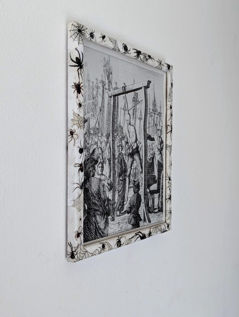 8.5"X 10" portrait Gothic Photo Picture Frame. Wall hung decor Hand painted in white with spiders and webs horror fan arachnophobia gift