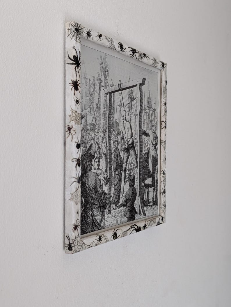 8.5"X 10" portrait Gothic Photo Picture Frame. Wall hung decor Hand painted in white with spiders and webs horror fan arachnophobia gift