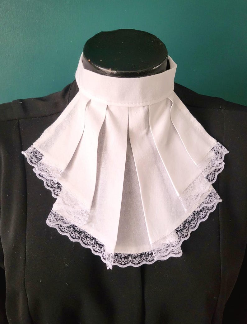 White Cotton Jabot Cravat With Lace Neck Frill Victorian Steampunk Wedding Whitby Larp Gothic Theatre Costume Races Ascot N12