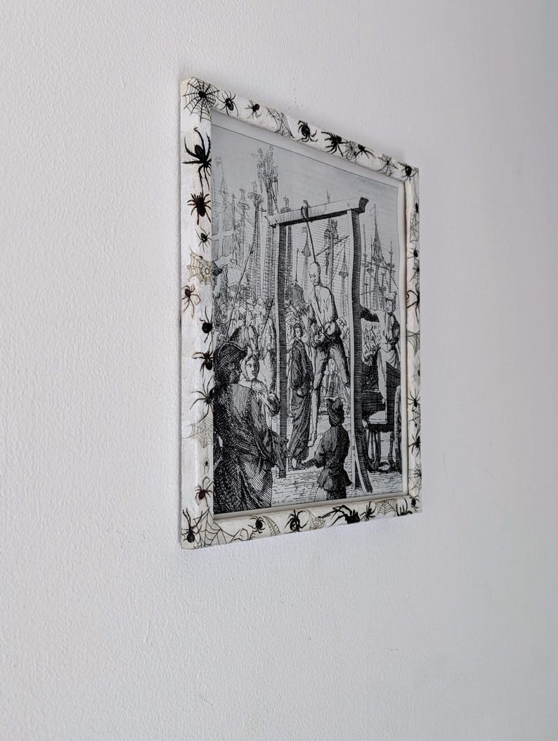 8.5"X 10" portrait Gothic Photo Picture Frame. Wall hung decor Hand painted in white with spiders and webs horror fan arachnophobia gift
