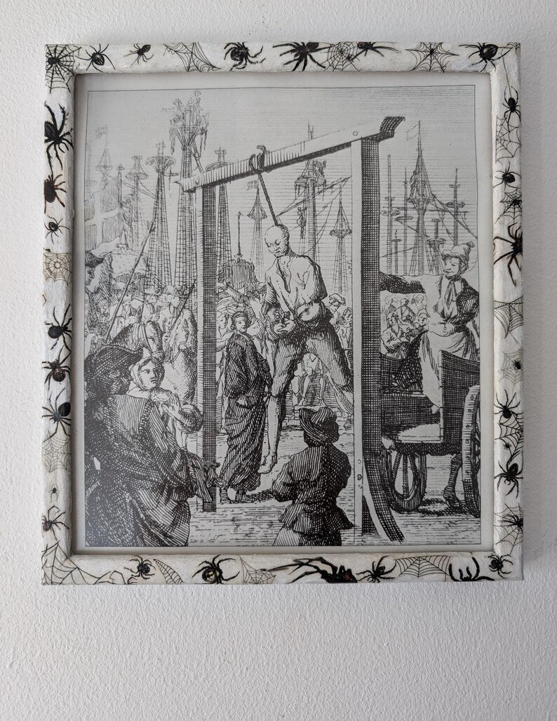 8.5"X 10" portrait Gothic Photo Picture Frame. Wall hung decor Hand painted in white with spiders and webs horror fan arachnophobia gift