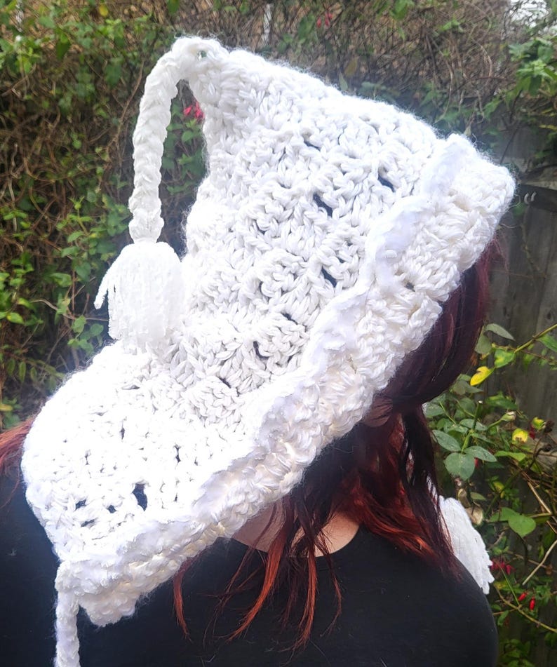 Handmade Woodland Forest Pixie Hat Bonnet OOAK Goth Whimsy Chunky Ivory White Elf Boho Fairy Winter Gift HT11