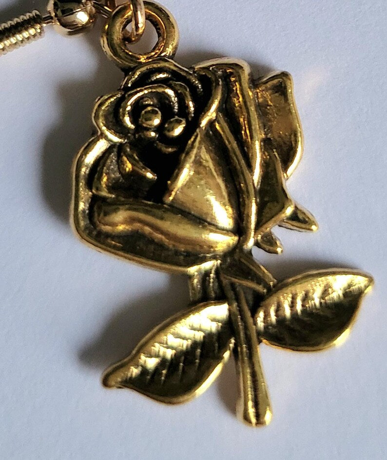 Pretty Gold Roses Drop Earrings Party Holiday Gothic Whitby Festival Great Gift ER2