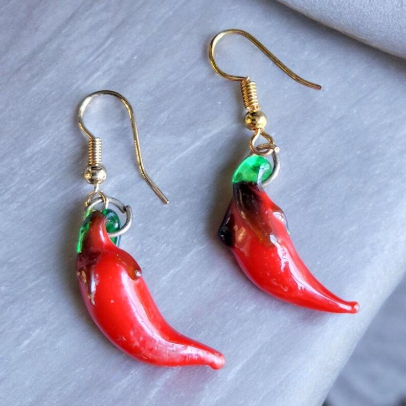 Chilli Pepper Glass Drop Earrings Party Holiday Red Hot Whitby Festival Great Gift ER3