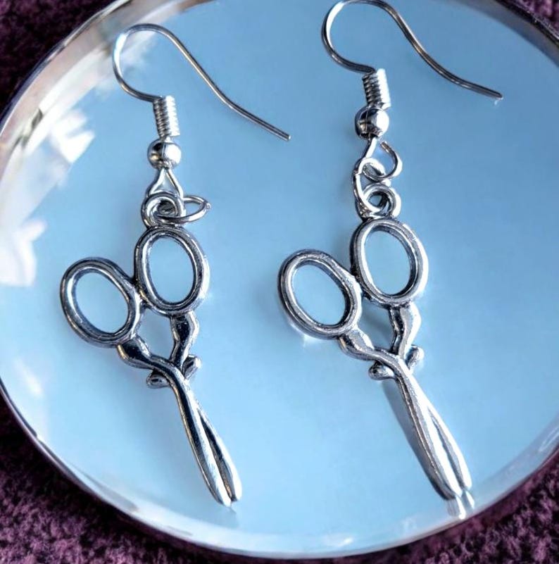 Silver Scissors Drop Earrings Party Holiday Hairdresser Gothic Whitby Holiday Craft Festival Great Gift ER4
