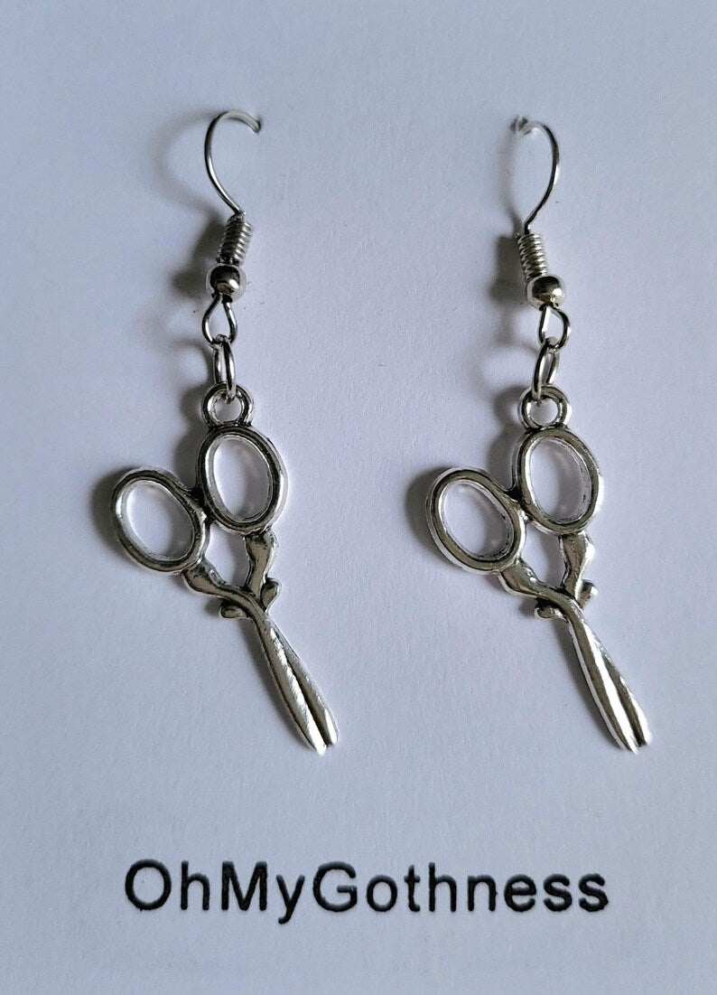 Silver Scissors Drop Earrings Party Holiday Hairdresser Gothic Whitby Holiday Craft Festival Great Gift ER4