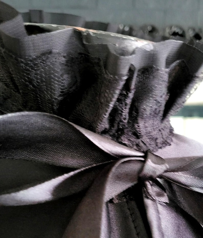 Black Satin Cape Capelet With Black Lace Collar Victorian Steampunk Wedding Whitby Larp Regency Gothic Theatre Costume Circular Cloak CP32