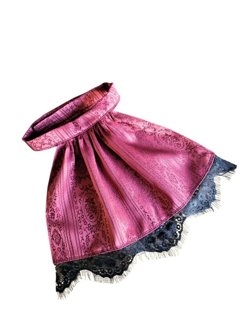 Burgundy Jacquard Damask & Black Lace Jabot Cravat Victorian Ruffle Neck Frill Regency Steampunk Whitby Gothic Theatre Costume Cosplay N35