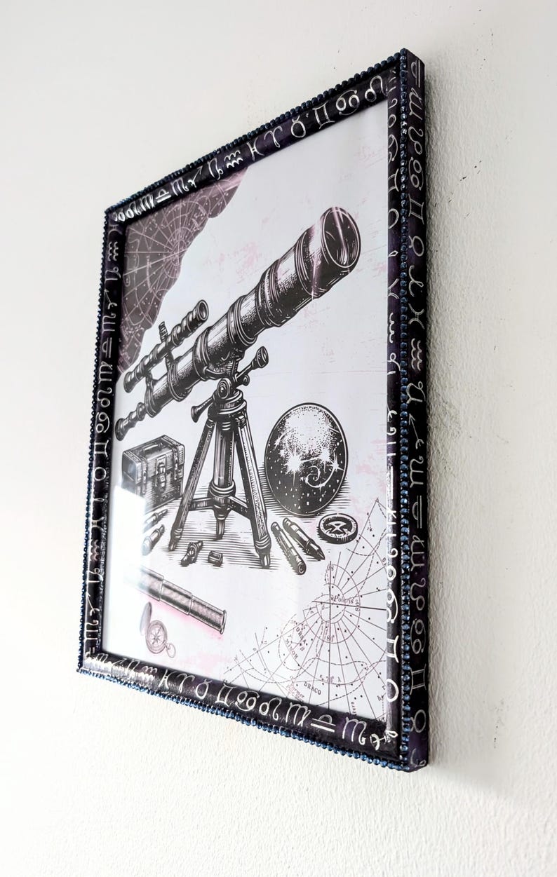 10x8" portrait landscape wall hanging purple and silver zodiac horoscope picture frame. blue gem border mystic home decor gift present ooak