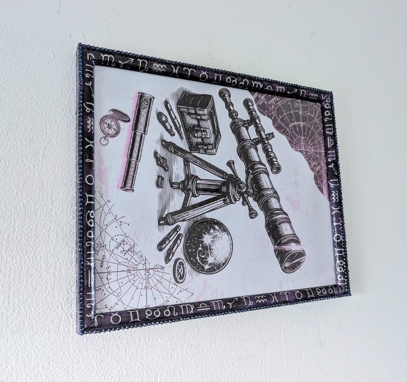 10x8" portrait landscape wall hanging purple and silver zodiac horoscope picture frame. blue gem border mystic home decor gift present ooak