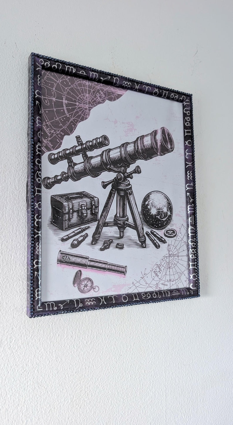 10x8" portrait landscape wall hanging purple and silver zodiac horoscope picture frame. blue gem border mystic home decor gift present ooak