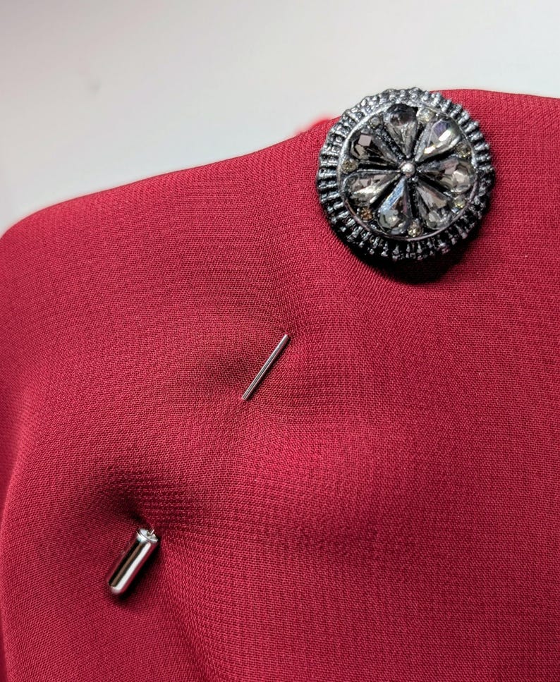 Handmade grey diamantés round decorative lapel pin set in antique silver tone metal gift box dapper gentleman groom gothic wedding unique