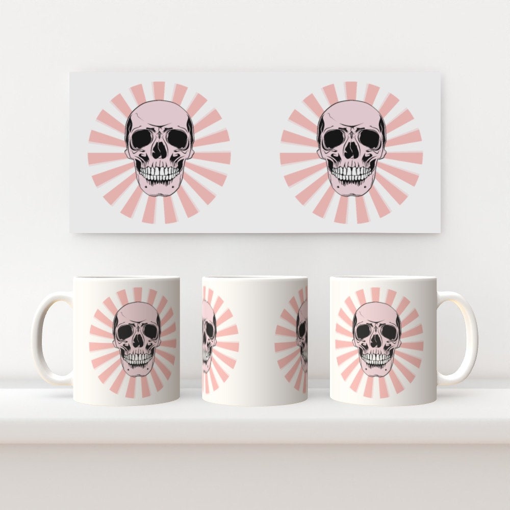 Ceramic Mug 11oz Gift Boxed Skull and Candy Pow Funky Pink White