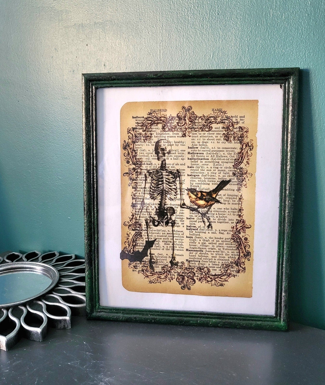 Dark Green Black Picture Photo Frame OOAK Handpainted Gothic Decor Interiors Home Style P16