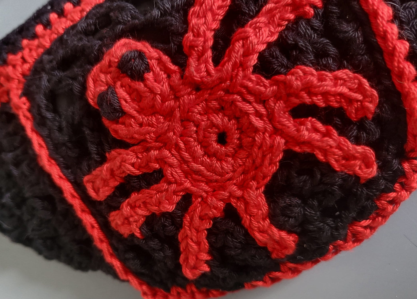 Crochet Spider Bumbag: Black & Red, Goth Crossbody Bag
