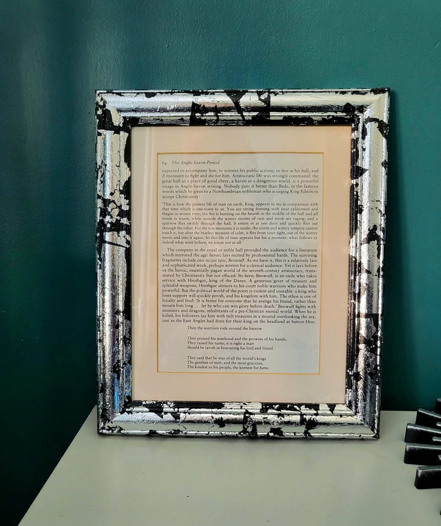 Large Black With Silver Leaf Frame Freestanding or Hanging Gothic Decor Home Stlyes Gift Idea OOAK P23