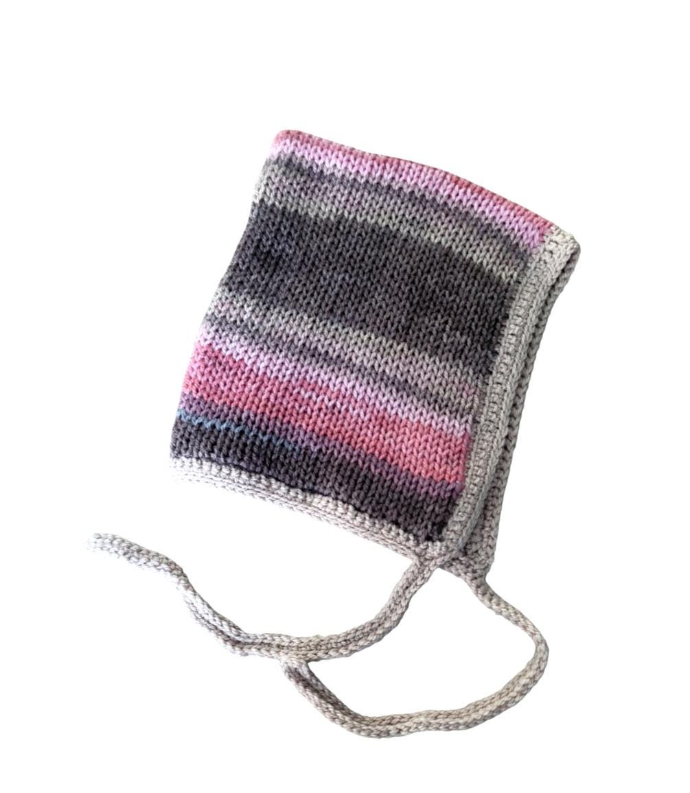 Pink Taupe Grey Mix Knitted Forest Bonnet Handmade Pixie Bow Tie Hat Adult Emo Goth Whimsy Elf Fairy Reenactment Winter Gift HT22