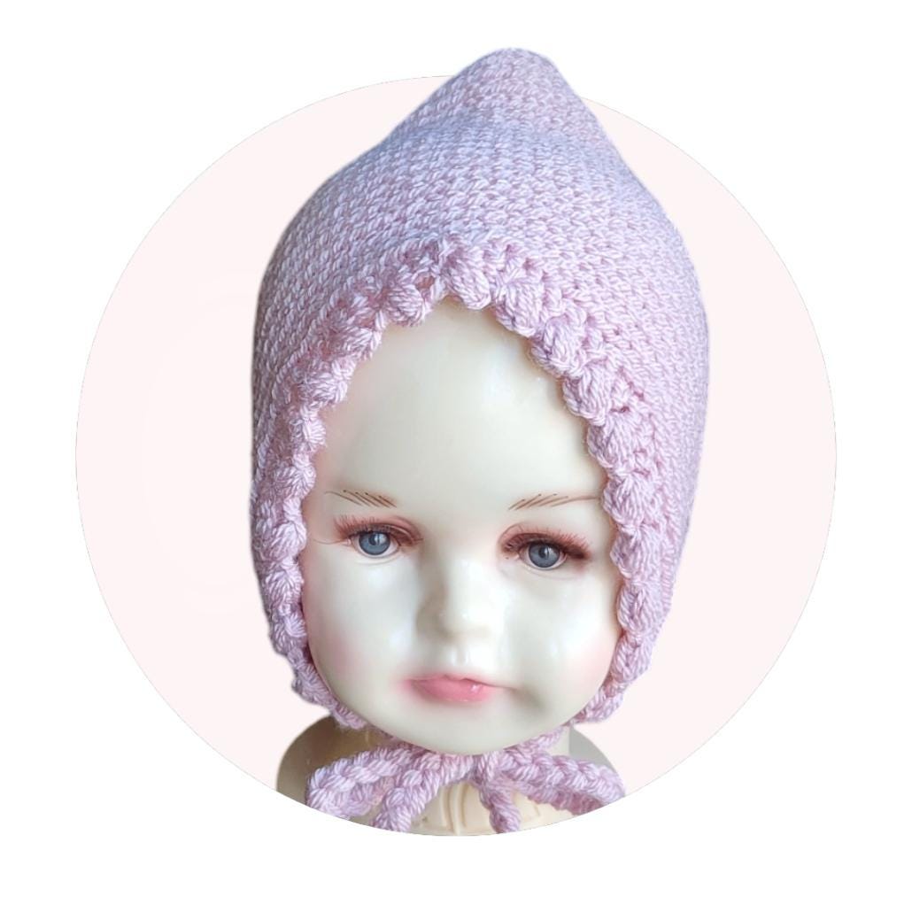 Dusky Pink Knitted Baby Bonnet – Woodland Elf Style, 6-18 Months