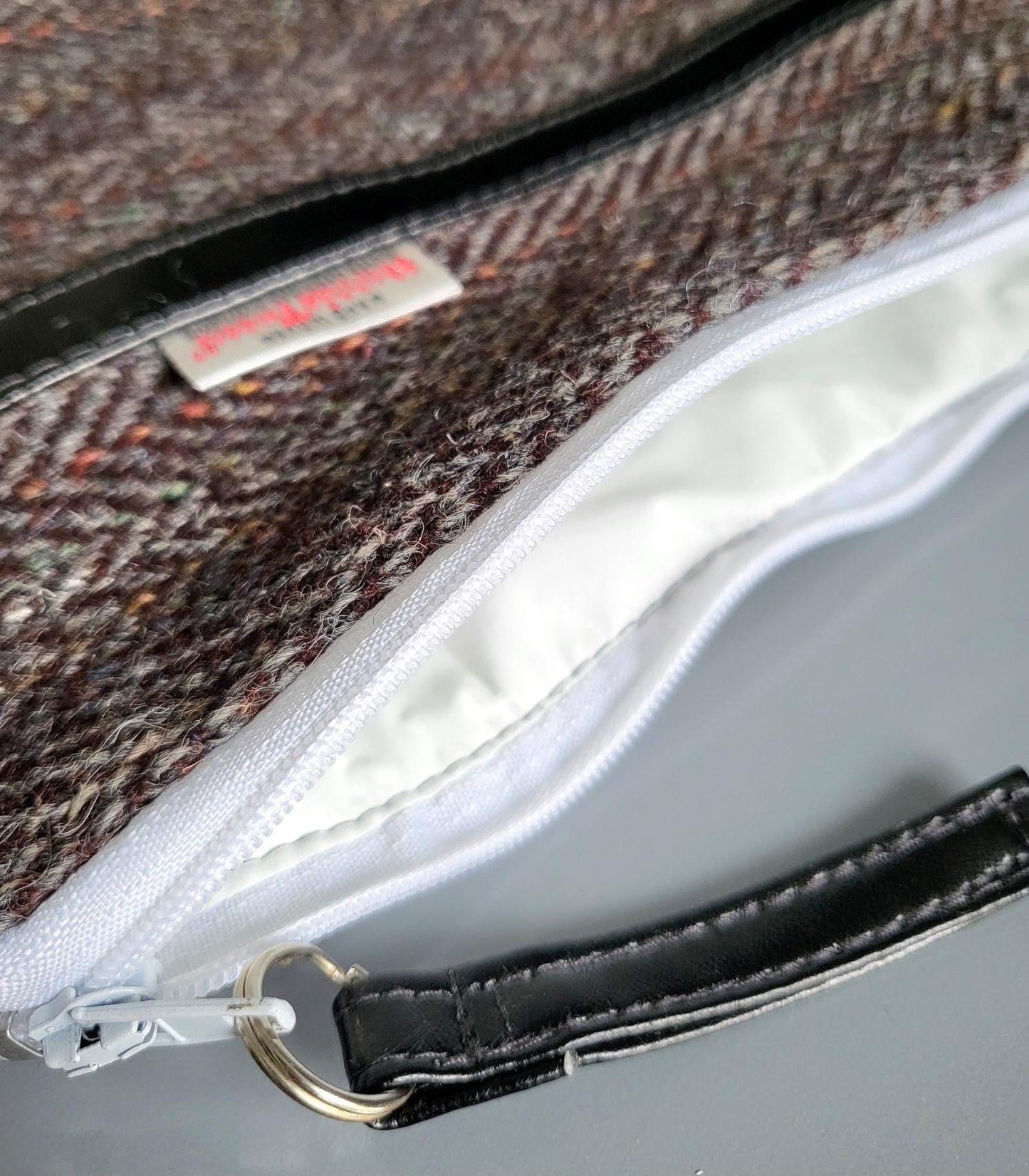 Handmade OOAK Harris Tweed & Velvet Cosmetics Wash Bag Showerproof Herringbone Brown Fully Lined Make Up Toiletries Travel Holiday Gift BG34