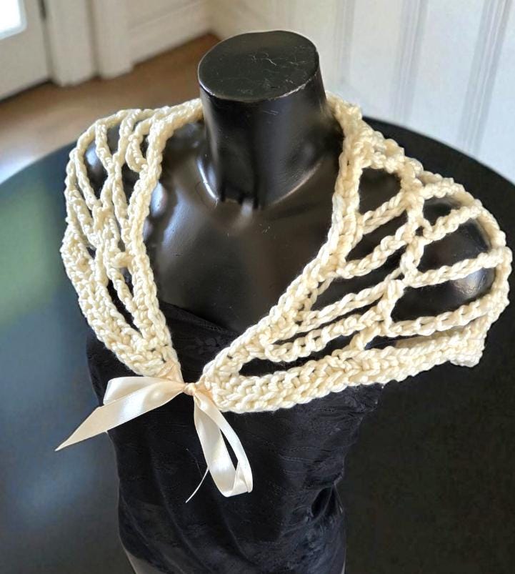 Crochet Spider Web Shawl: Cream Knit Lace Shrug, Gothic Steampunk