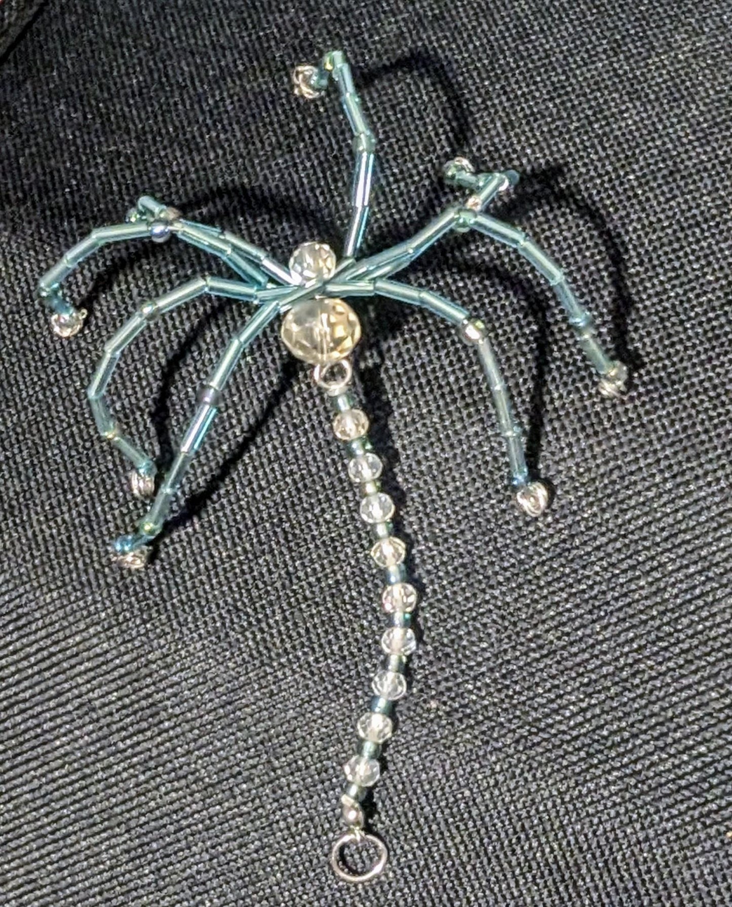 Handmade Beaded Spider Ornament: Turquoise Glass, Halloween Decoration