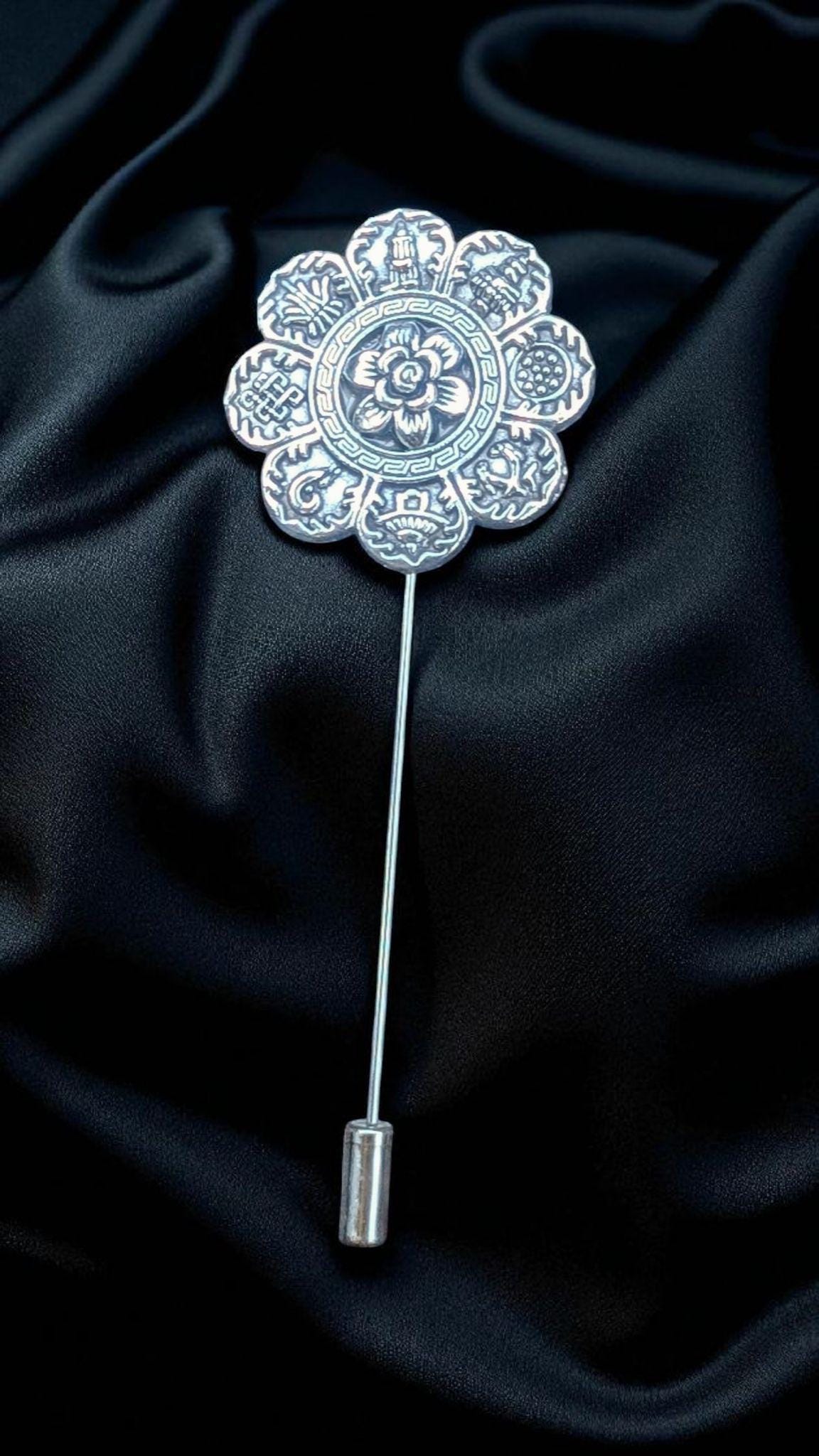 Handmade Silver Tone Flower Lapel Pin - Dapper Gents Accessory
