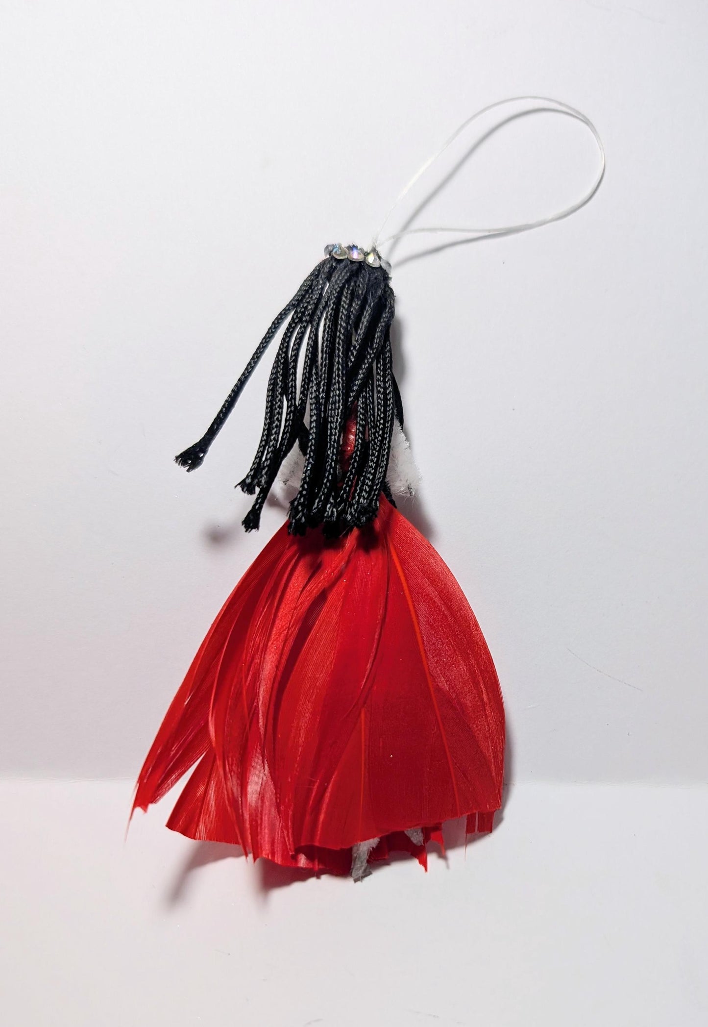 Handmade Gothic Skull Fairy Christmas Ornament, Red Feather Decor