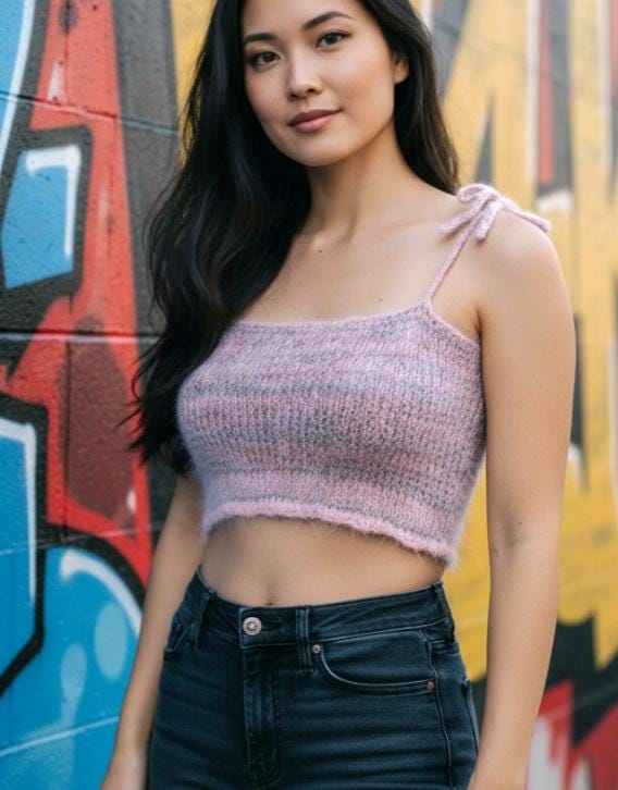 Knitted Emo Vest Top Pink Grey Soft Mohair Festival Summer Gothic Size 8 - 12 Punk VS3