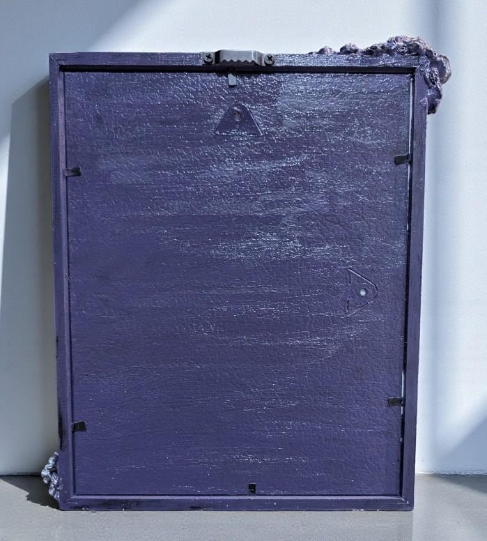 10 x 8" Purple + Silver portrait wall hanging photo picture frame. Unique Gothic skulls, roses + flowers home decor gift wedding present