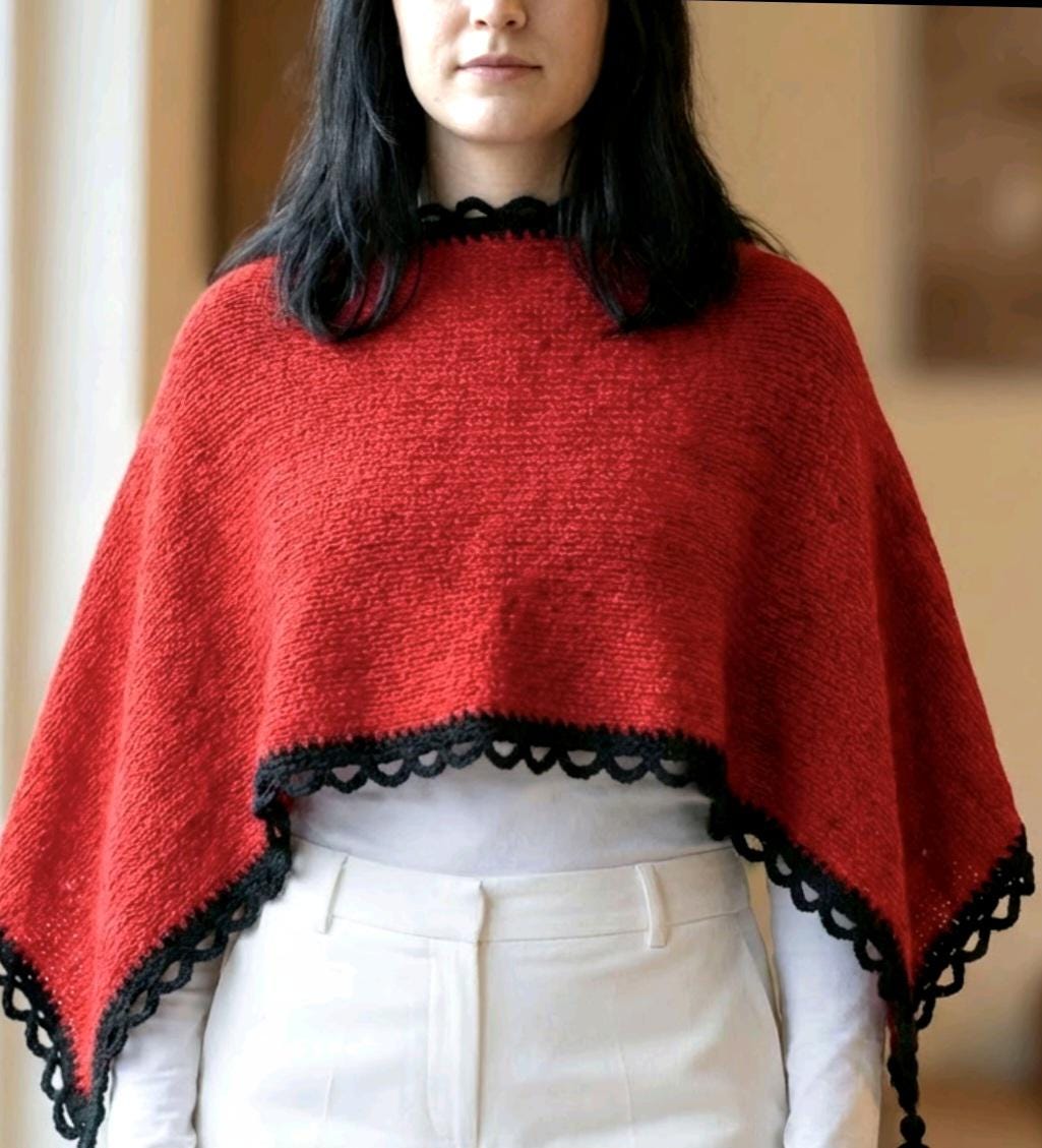 Knitted Red Black Cape Poncho Victorian Steampunk Whitby Gothic Theatre Costume