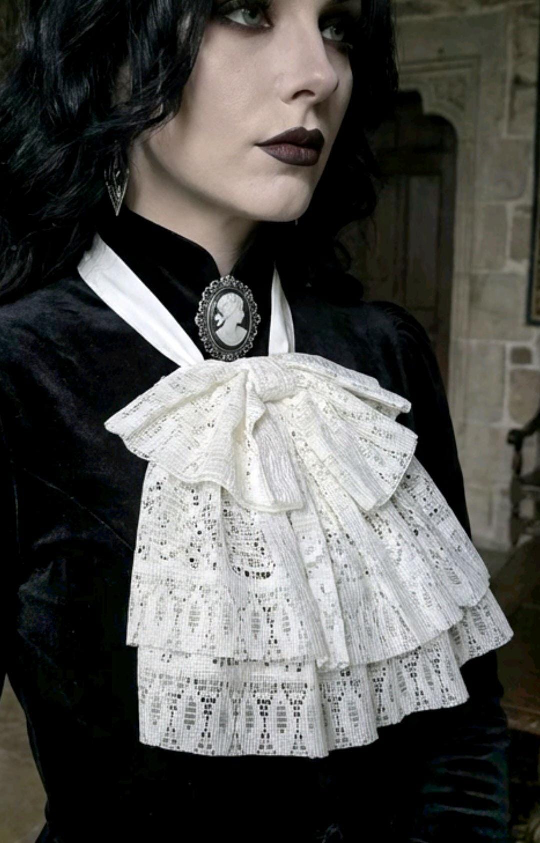 Cream Lace Jabot Floppy Bow Cravat Collar Victorian Steampunk Fancy Dress Gothic Theatre Austin Powers
