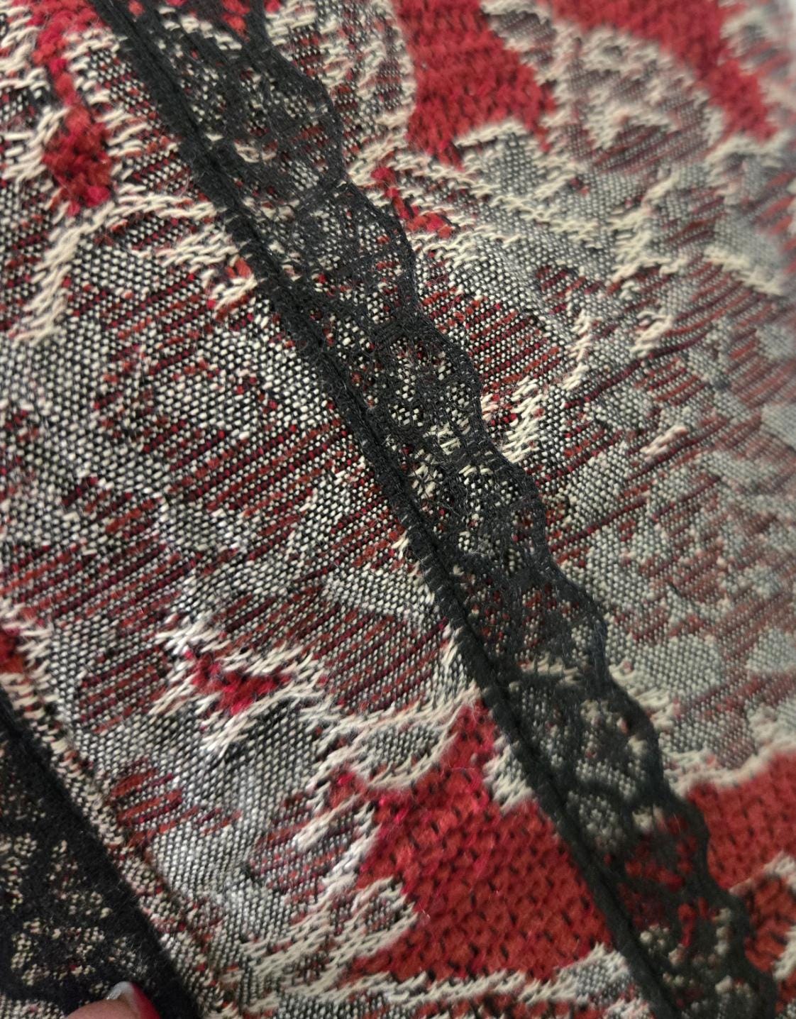 Handmade Burgundy Beige Velvet Crossbody Bag with Black Lace, Goth Festival