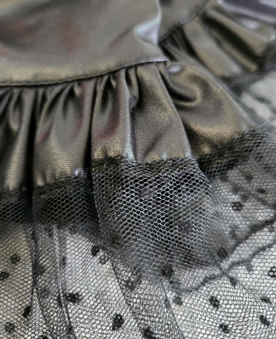 Black Faux Leather & Lace Wrist Cuffs - Gothic Victorian Punk Fingerless Gloves