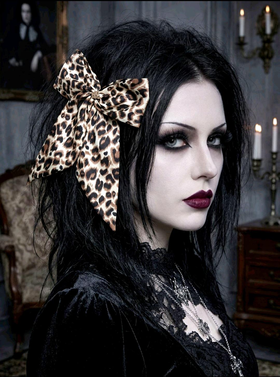 Big Leopard Animal Print Hair Bow, Clip On - Lolita Gothic Punk Holiday