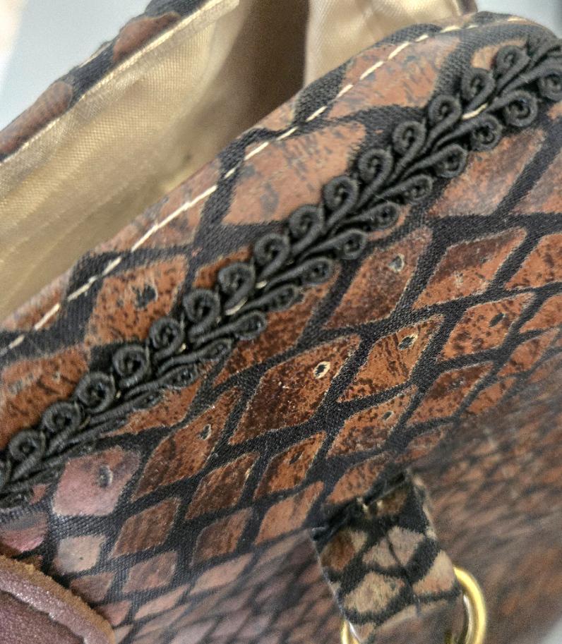 Handmade Brown Black Snake Print Handbag, Fully Lined, Original OOAK