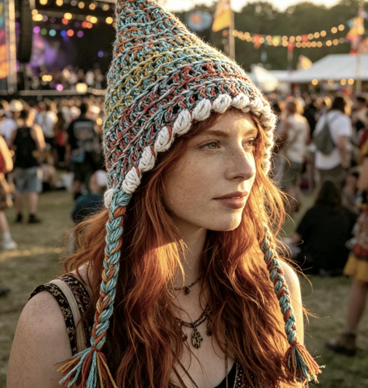 Handmade Woodland Wizard Pixie Hat - OOAK Green Orange Grey Mustard Fairy Garden