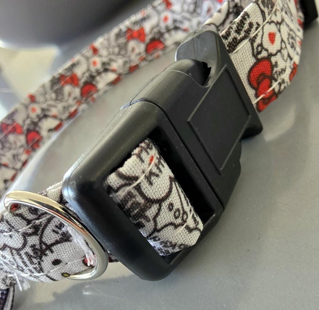 Cute Kitty Cat Dog Collar - Medium - Red White Black