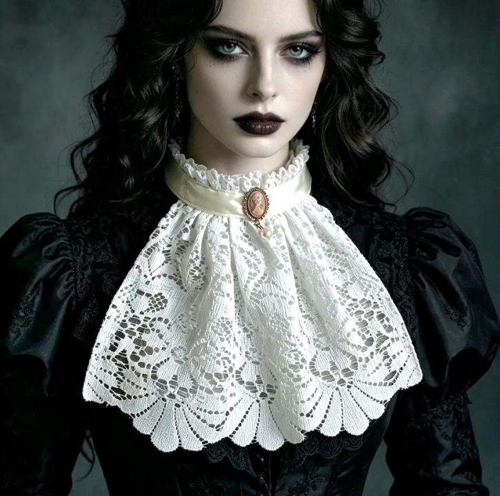 Heavy Cream Lace Jabot Cravat With Cameo Pearl Centre: Victorian Steampunk Costume