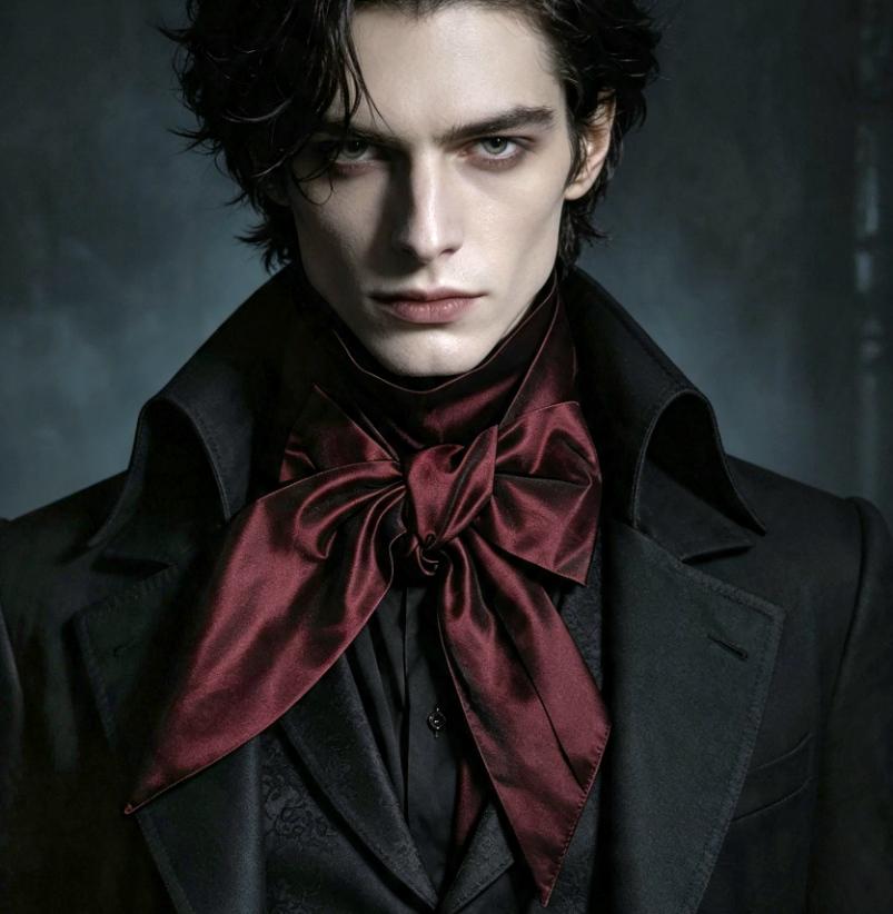 Burgundy Red Silky Dupion Cravat Bow Tie - Steampunk Pussy Bow Gothic Victorian Costume Wedding