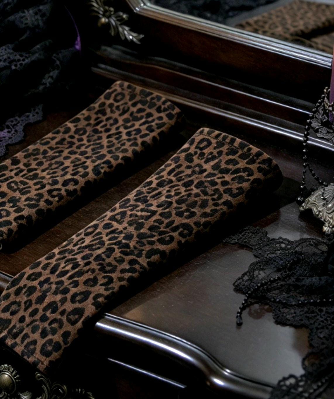 Brown Leopard Print Stretch Arm Warmers , Gothic Victorian Sleeves Costume